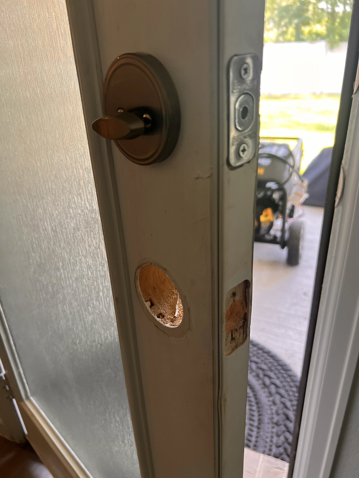 Prototype door with the door knob and latch removed